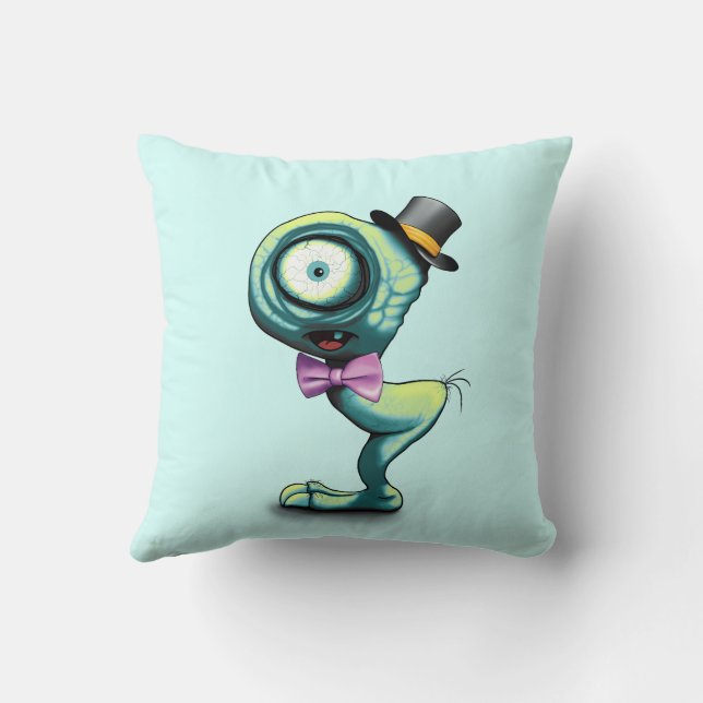 Mimo a Cute Mini Monster Throw Pillow (Back)
