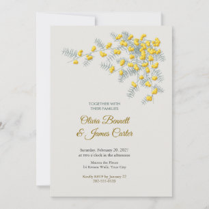 Mimosa Acacia Sprigs Dove Grey Wedding Invite