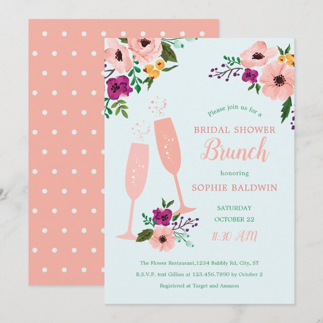 Mimosa and Flowers Brunch and Bubbly Bridal Shower Invitation (Front/Back)