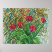 Mimosa and Tulips, Spring Flowers, Floral Painting