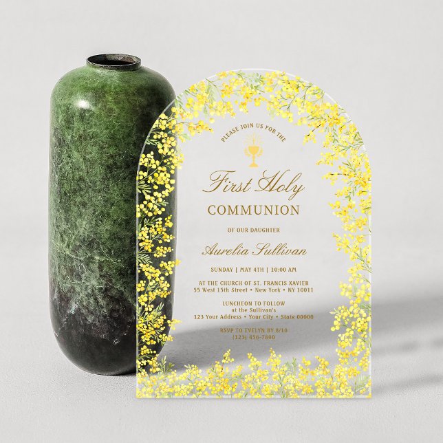 Mimosa Arch First Communion Acrylic Invitations (Creator Uploaded)