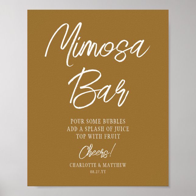 Mimosa Bar Cheers Modern Handwritten Script White Poster (Front)