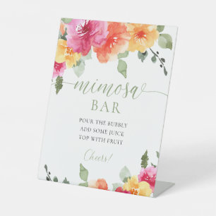 Mimosa bar colorful pink orange peonies spring pedestal sign