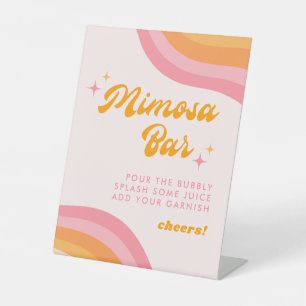 Mimosa Bar Dazed & Engaged Groovy Pink & Orange Pedestal Sign