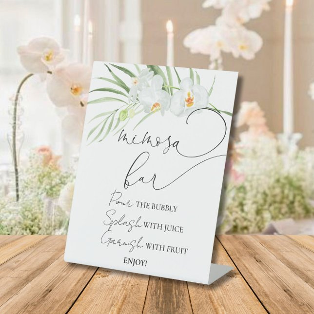 Mimosa Bar Elegant white orchid bridal shower sign (Creator Uploaded)