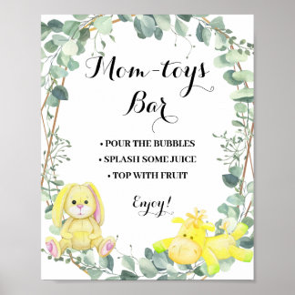 Mimosa Bar Momosa Bar Bear Greenery Baby Shower Poster