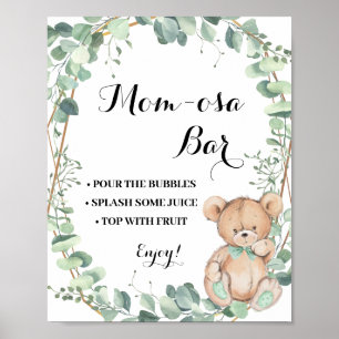 Mimosa Bar Momosa Bar Bear Greenery Baby Shower Poster