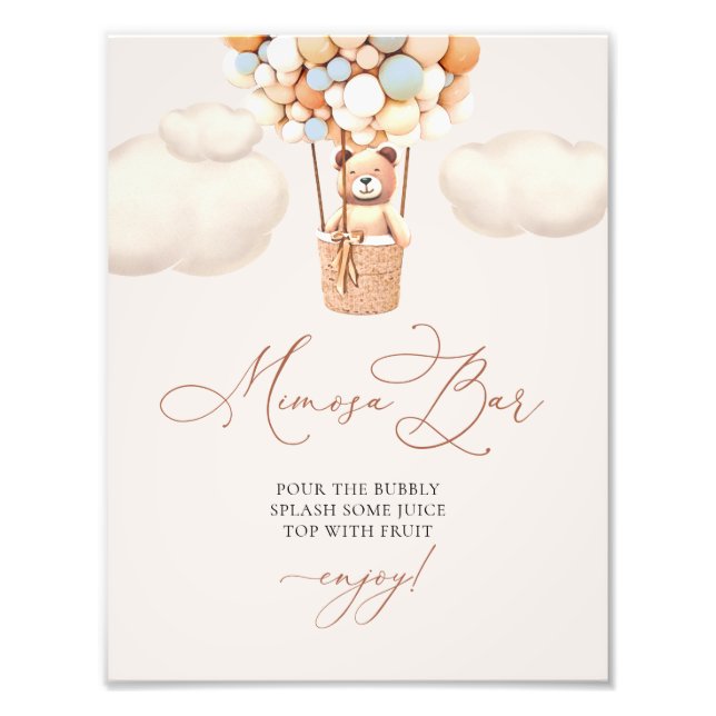 Mimosa Bar Sign Bear Baby Shower with Balloons (Front)