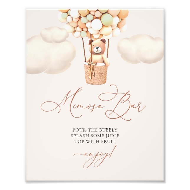 Mimosa Bar Sign Bear Baby Shower with Balloons (Front)