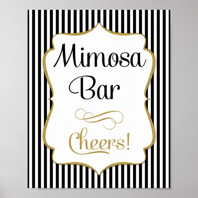 Mimosa Bar Sign Black Gold Stripe (Front)