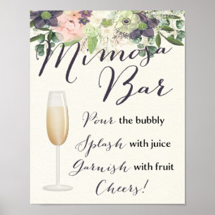 Mimosa Bar Sign Floral Pink Purple Watercolor