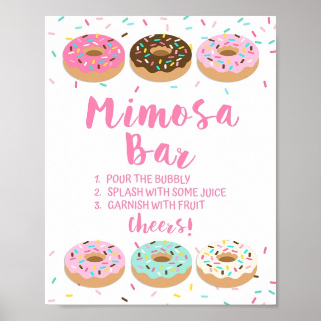 Mimosa Bar Sign Pink Doughnut Sprinkle Table Sign (Front)