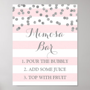 Mimosa Bar Sign Pink Stripes Silver Confetti
