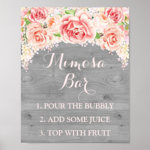 Mimosa Bar Sign Pink Watercolor Flowers Wood