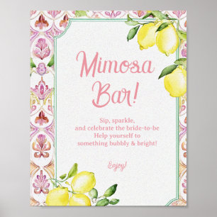 Mimosa Bar Sign Pink Yellow Lemon   Bridal Shower 