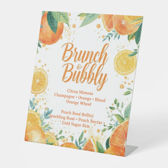 Mimosa Bar Sign – Watercolor Oranges & Champagne (Front)