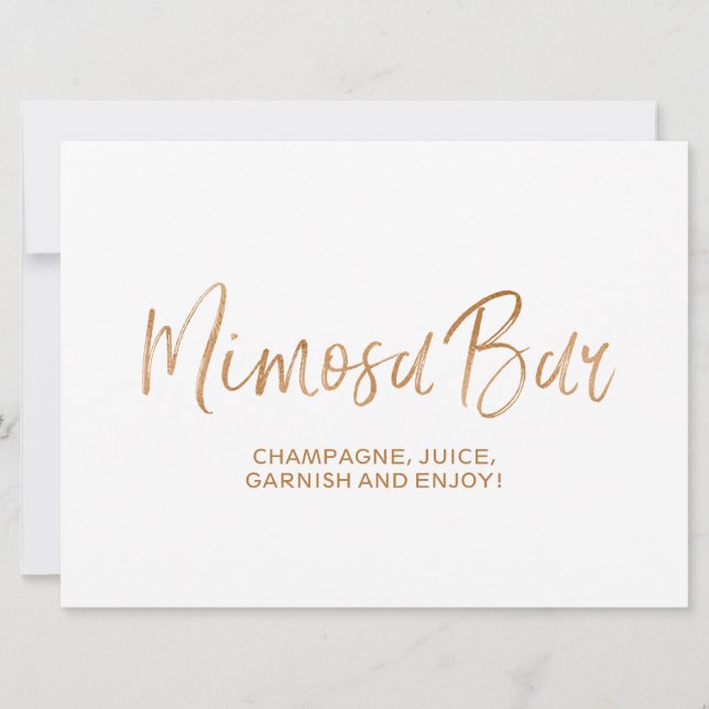 "Mimosa Bar" Wedding Sign | Stylish Gold Rose Invitation (Front)