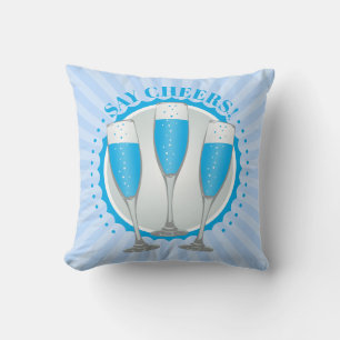 Mimosa Blue Champagne Glasses Throw Pillow