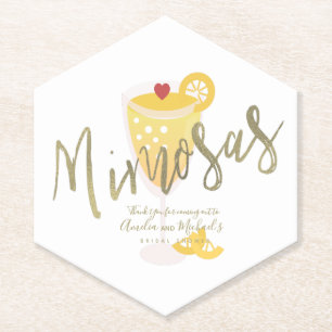 Mimosa  Bridal Shower Thank You Gold  Yellow  Paper Coaster