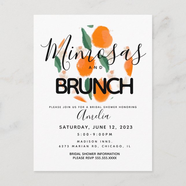 Mimosa Brunch Hand Drawn  Bridal Shower  Postcard (Front)