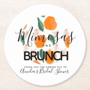 Mimosa Brunch Hand Drawn Bridal Shower Round Paper Coaster