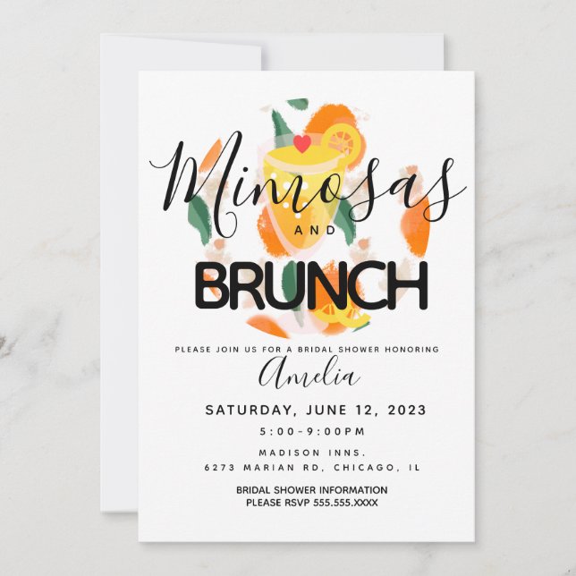 Mimosa Brunch Main tiré nuptiale douche Invitation (Devant)