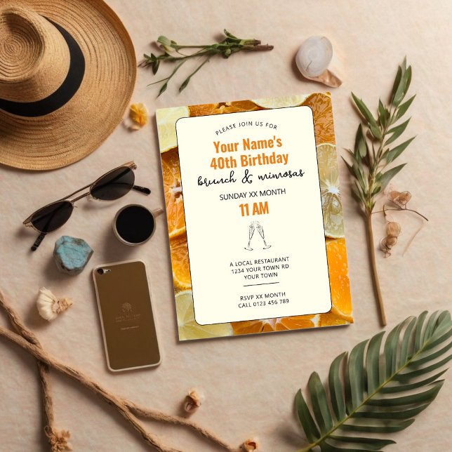 Mimosa Citrus Birthday Brunch Invitation (Citrus Mimosa Birthday Invitation)