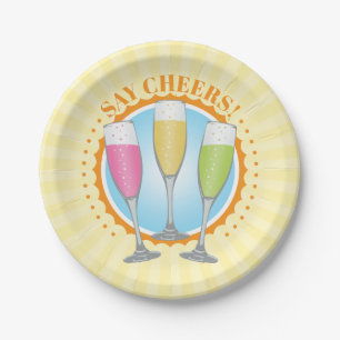 Mimosa Colourful Champagne Glasses Paper Plates