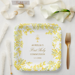 Mimosa First Communion Paper Plate