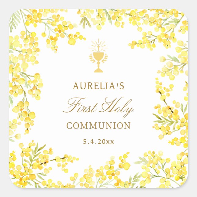 Mimosa First Communion Square Sticker (Front)
