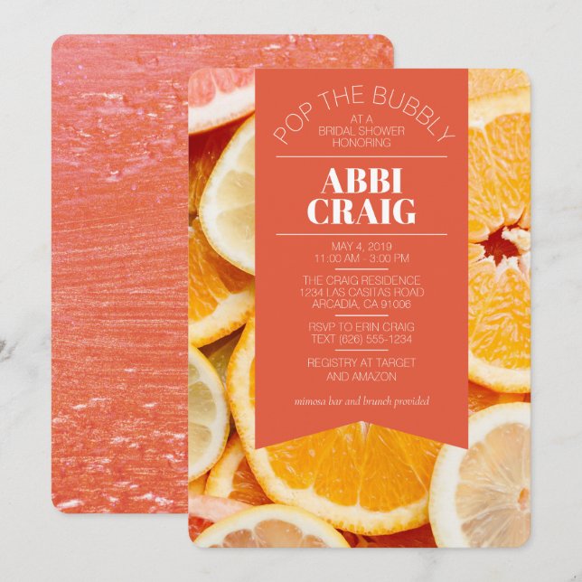 "Mimosa" - Flat Citrus Bridal Shower Invitation (Front/Back)