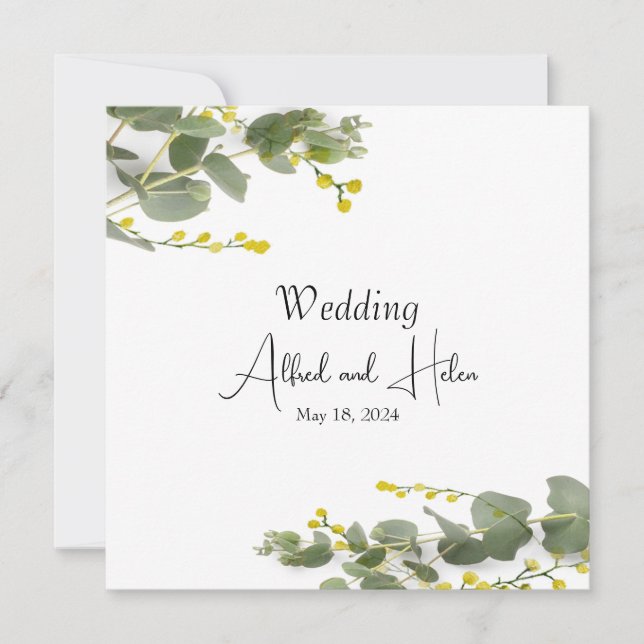 mimosa flower minimalism invitation (Front)