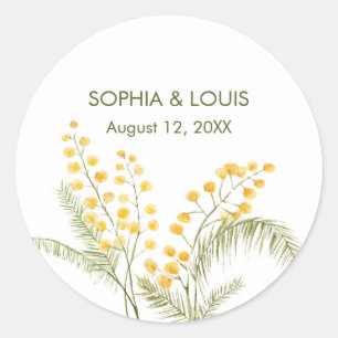 Mimosa flowers romantic wedding classic round sticker