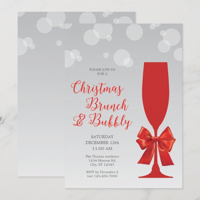 Mimosa Glass Christma Brunch and Bubbly Invitation (Front/Back)
