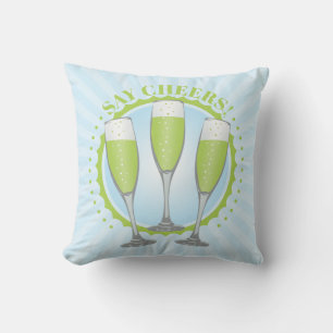 Mimosa Green Champagne Glasses Throw Pillow