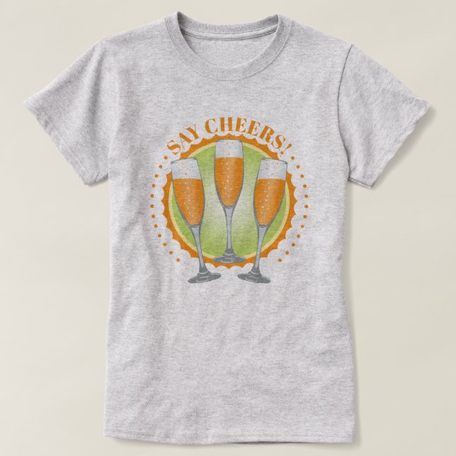 Mimosa Orange Champagne Glasses T-Shirt (Design Front)