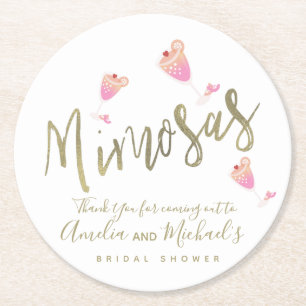 Mimosa Pink Bridal Shower Thank You Confetti     Round Paper Coaster