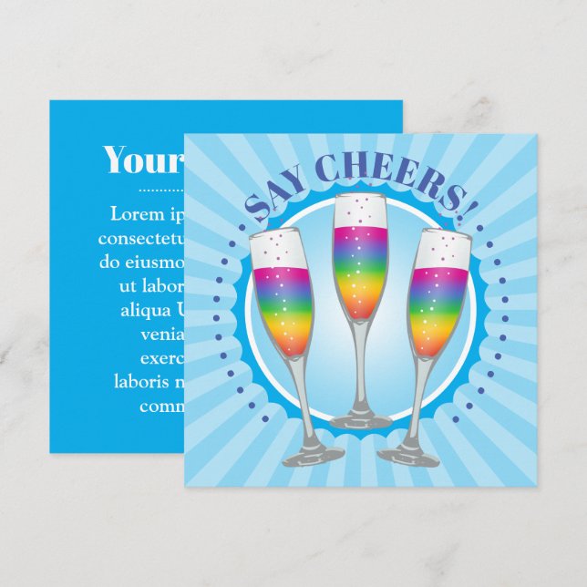 Mimosa Rainbow Champagne Glasses Invite Card (Front/Back)