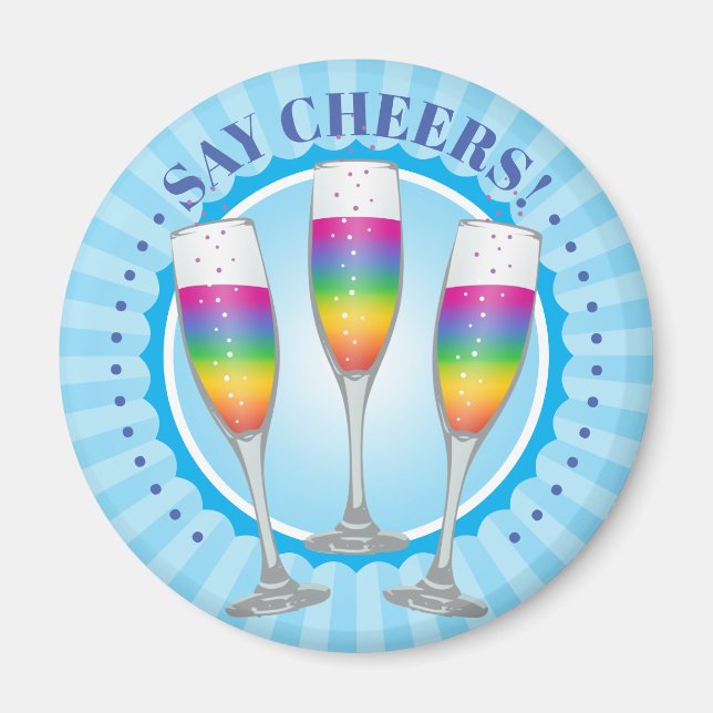 Mimosa Rainbow Champagne Glasses Magnet (Front)