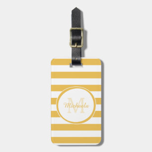 Mimosa Yellow Monogram and Modern Thick Stripes Luggage Tag