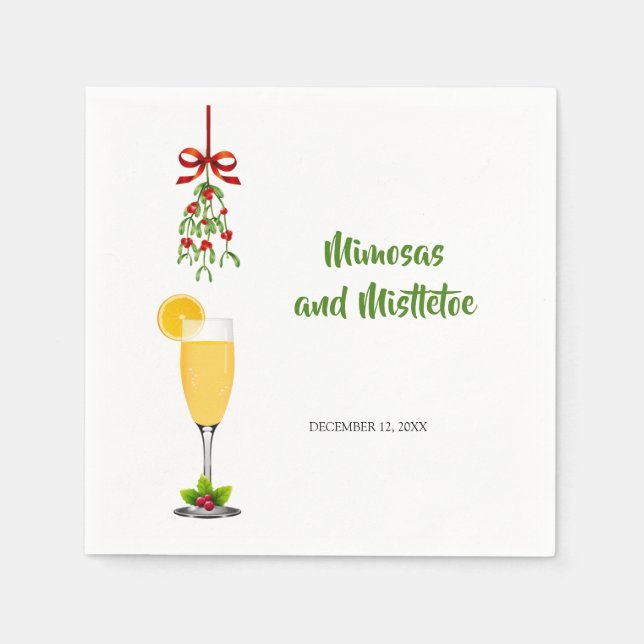 Mimosas and Mistletoe Christmas Napkins (Front)