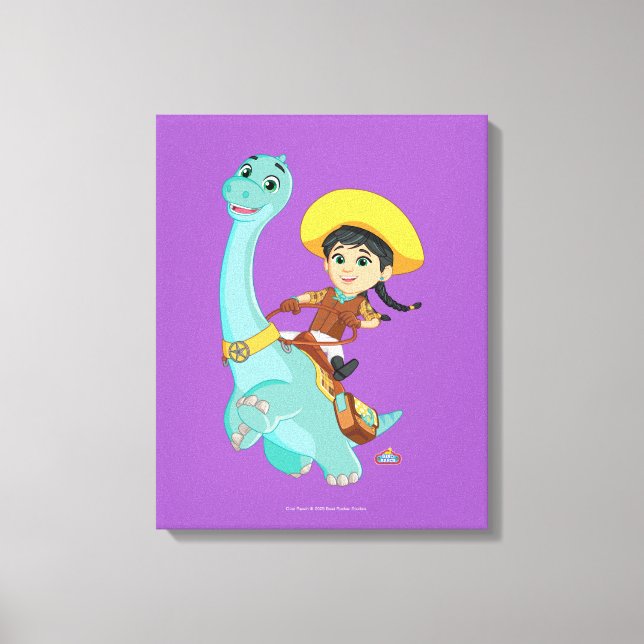 Min & Clover | Happy Cowgirl & Brontosaurus Ride Canvas Print (Front)