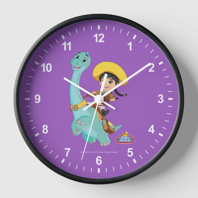 Min & Clover | Happy Cowgirl & Brontosaurus Ride Clock (Front)