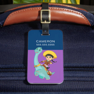 Min & Clover   Happy Cowgirl & Brontosaurus Ride Luggage Tag