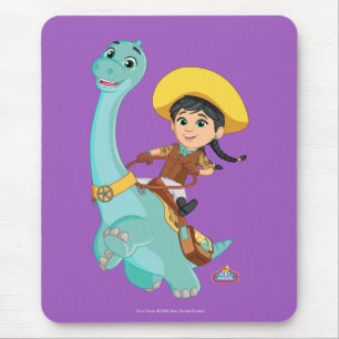 Min & Clover   Happy Cowgirl & Brontosaurus Ride Mouse Pad