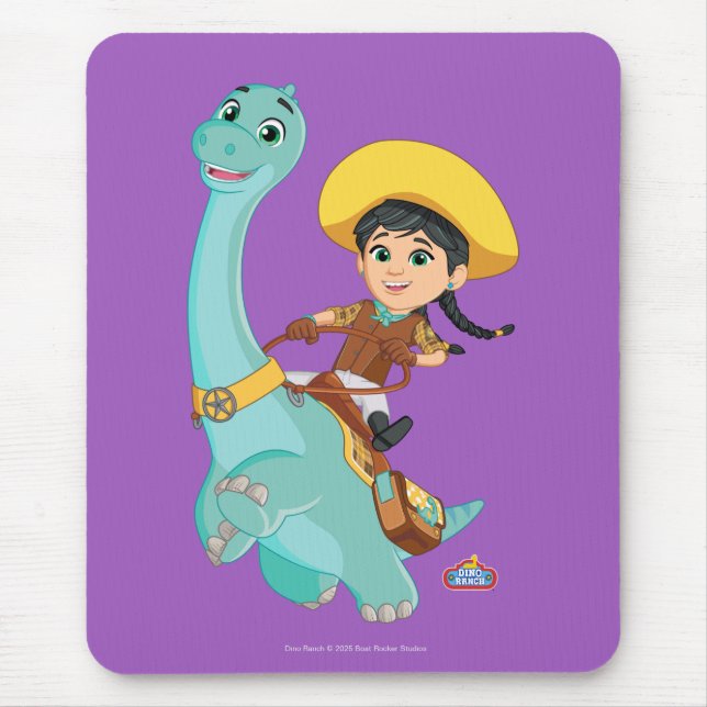 Min & Clover | Happy Cowgirl & Brontosaurus Ride Mouse Pad (Front)