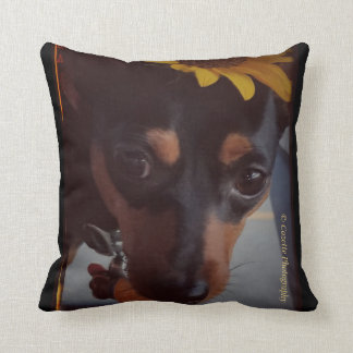Min Pin and Sunflowers Throw Pillow