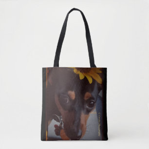Min Pin and Sunflowers Tote Bag