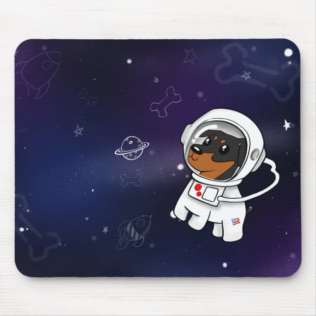 Min Pin Astronaut in Space Mousepad (Black Tan) (Front)