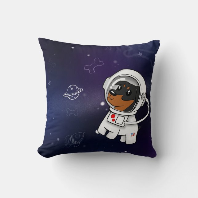 Min Pin Astronaut in Space Throw Pillow (Front)